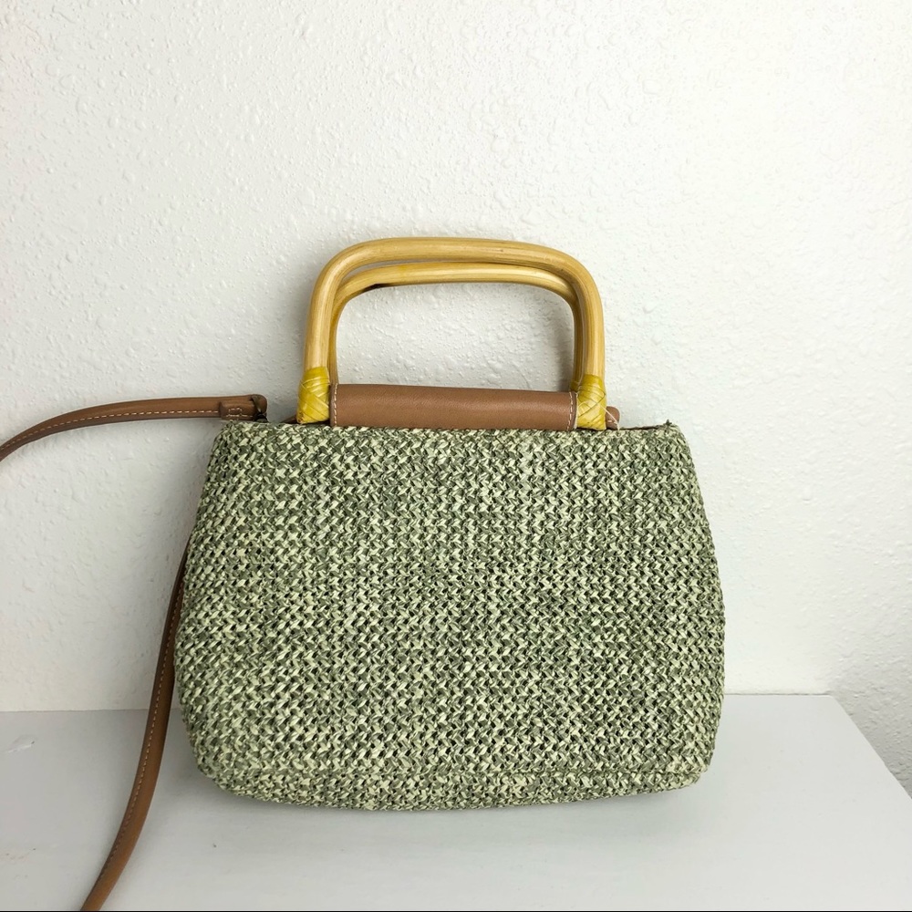 Fossil Yellow Handle Green Weave Bag